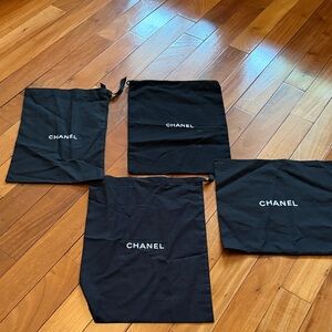 CHANEL Black Drawstring Dust Bag Set with White Logo
